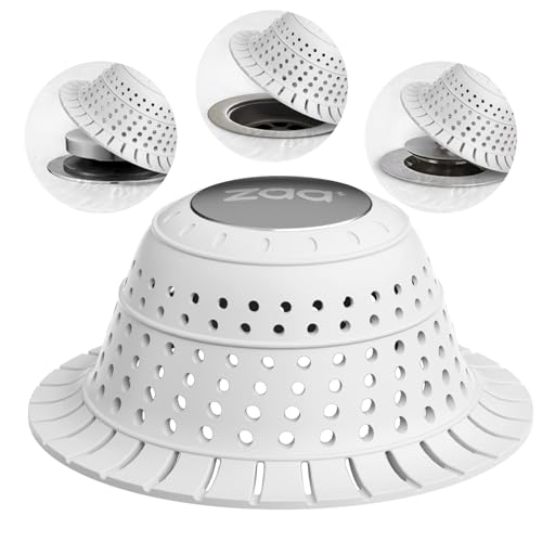 Bathtub Drain Strainer Silicone Bathroom Stopper Fixture Accessories | White Premium silicone collapsible 1 pack drain protector and hair catcher for pop-up and regular drains of shower, tub - color: Light Gray
