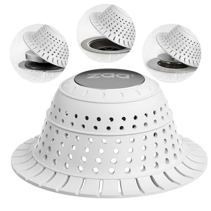 Bathtub Drain Strainer Silicone Bathroom Stopper Fixture Accessories | White Premium silicone collapsible 1 pack drain protector and hair catcher for pop-up and regular drains of shower, tub - color: Light Gray