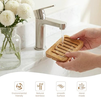 Flat Slotted Wood Soap Dish, 1 Pack, Warm Brown | Self Draining Design, Multi-use as Sponge Holder, Ideal for Shower, Bathroom, Kitchen, Sink & Travel, Box Packed - color: Warm Brown