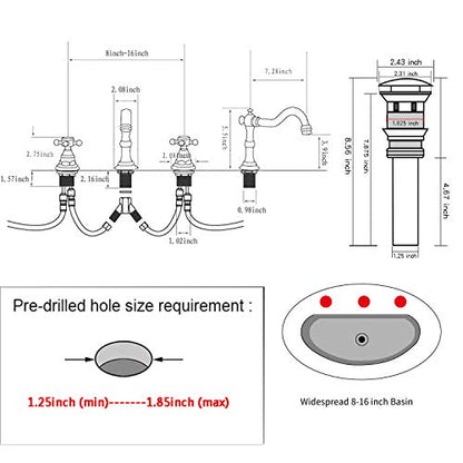 8 inch 2 Handles 3 Holes Widespread Bathroom Sink Faucet Antique Brass Bathroom Vanity Faucet Basin Mixer Tap Faucet Matching Metal Pop Up Drain with Overflow - color: Antique Brass, style: Metal Cover