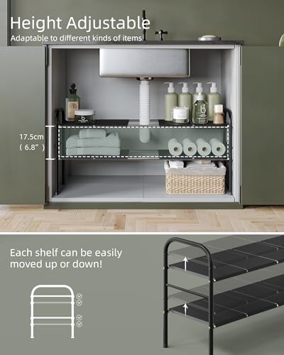 Under Sink Organizers and Storage,Expandable under cabinet organizer Shelf | 2 tier expandable shelf for kitchen,bathroom,shoe rack,8 Removable ABS Panels,Adjustable partition height,20.6-32.2" W,2 Pcs - size: 8 Panels-2 Pack