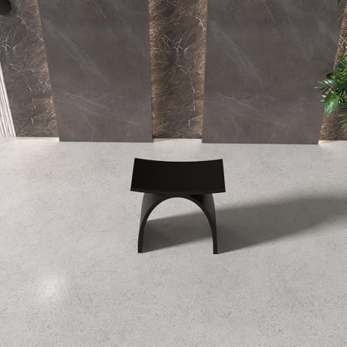 Black Shower Stool, Solid Surface Modern Bath Bench Inside/Outdoor | 16.5“ Heavy Duty Stone Resin, Waterproof, 400lb Capacity, Fancy Bathroom Seat for Inside Showers, Outdoor Use - color: Black Arched