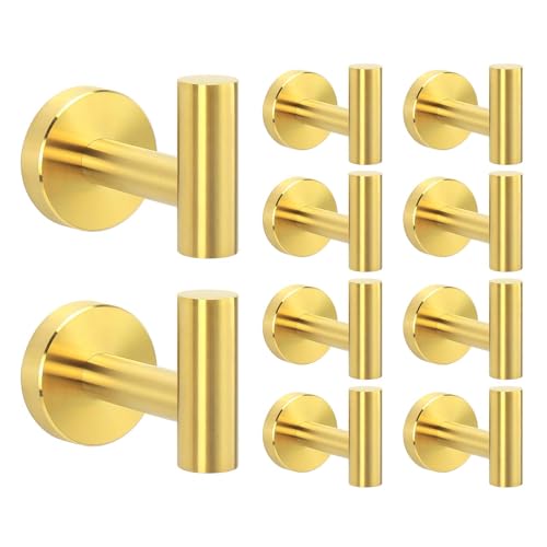 Livabber Bathroom Towel Hooks, 304 Stainless Steel Robe Shower Hooks Wall Mounted, Heavy Duty Towel Hangers for Bathroom Kitchen Bedroom (10 Pack, Gold) - color: Gold, size: 10 Pack