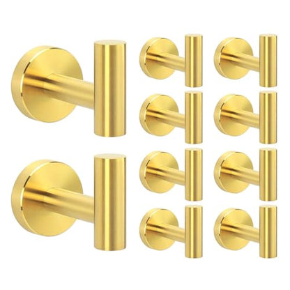Livabber Bathroom Towel Hooks, 304 Stainless Steel Robe Shower Hooks Wall Mounted, Heavy Duty Towel Hangers for Bathroom Kitchen Bedroom (10 Pack, Gold) - color: Gold, size: 10 Pack