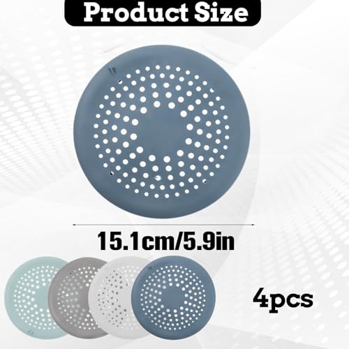 4 Packs Round Hair Drain Catcher, Drain Cover with Suction Cups, Durable Shower Drain Hair Catcher for Bathroom, Bathtub, Kitchen, Easy to Clean