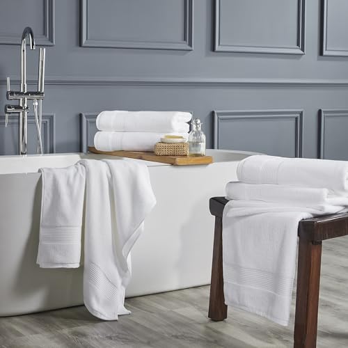 Modern Threads Hotel Collection 6-Pack 100% Ring Spun Cotton, Highly Absorbent Quick Drying Bath Towel Set, White, 30x60 - size: 30x60