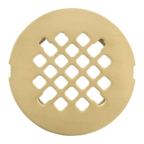 4 ¼” Brushed Light Gold Snap-in Shower Drain Cover - Gold Replacement - 4.25" OD Shower Drain Strainer - Easy Install - Premium Round Shower Drain Cover - Solid Brass Construction - color: Light Gold