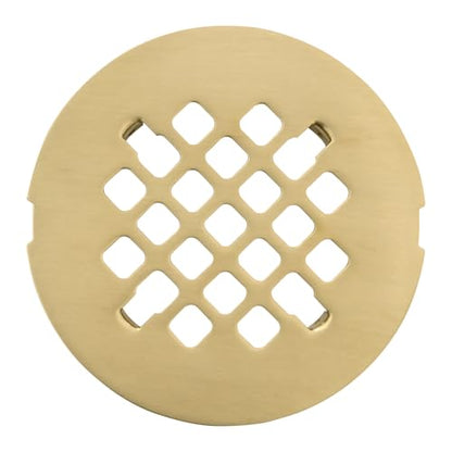 4 ¼” Brushed Light Gold Snap-in Shower Drain Cover - Gold Replacement - 4.25" OD Shower Drain Strainer - Easy Install - Premium Round Shower Drain Cover - Solid Brass Construction - color: Light Gold