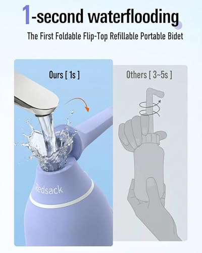 High Pressure Portable Bidet for Travel,Foldable Flip-Top Peri Bottle | with Hook Ring,Handheld Bidet Sprayer for Personal Hygiene,BPA-Free,400ML Personal Toilet for Women Men Baby Cleaning(Purple)