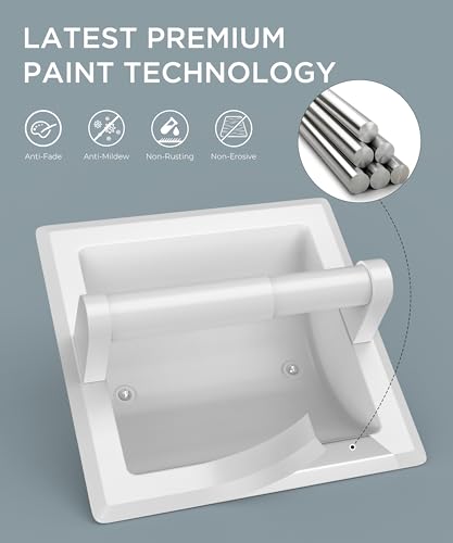 FORIOUS Recessed Toilet Paper Holder for Mega Rolls, White | Stainless Steel Tissue Roll Holder Wall Mount for Bathroom Space-Saving Design, in Wall Toilet Paper Dispenser Insert - color: White