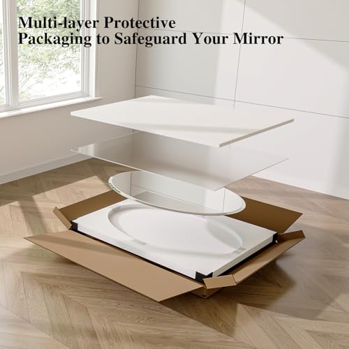 Frameless Oval Mirror, 24"x32" Beveled Bathroom Vanity Mirrors | 20mm beveled edge, 5mm HD glass, frameless, anti-rust, shatterproof, french cleat, horizontally or vertically - size: 24"L x 32"W