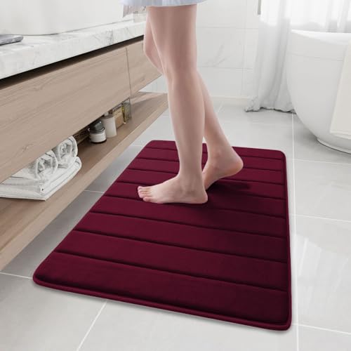 Buganda Memory Foam Bath Mat, 35.4" x 24", Ultra Soft Bathroom Rugs, Water Absorbent and Machine Washable Bath Rug Runner for Bathroom, Shower, and Tub, Burgundy - color: Burgundy, size: 35.4" X 24"