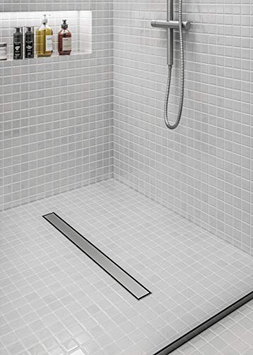 QM Drain 24-Inch Linear Shower Drain, 304 Stainless Steel, Reversible Grate 2 in 1 Tile-In or Smooth Surface