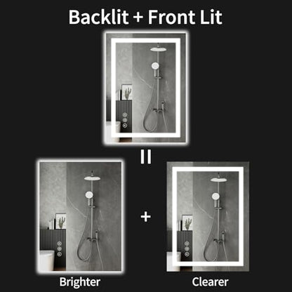26"x38" LED Bathroom Mirror with Lights, Dimmable, Anti-Fog, Lighted Bathroom Vanity Mirror for Wall, Backlit + Front Lit, Memory Function, Shatter-Proof, Tempered Glass - size: 38"L x 26"W