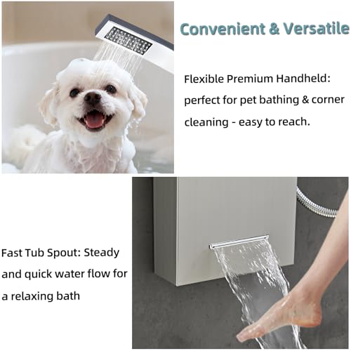 5-In-1Shower Panel Tower System-Brushed Gray | 304 stainless steel Shower Panel Column Tower With Powerful Body Jets,Body Spray,Rainfall,Waterfall,Handheld And Tub Spout - color: Gray