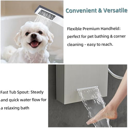 5-In-1Shower Panel Tower System-Brushed Gray | 304 stainless steel Shower Panel Column Tower With Powerful Body Jets,Body Spray,Rainfall,Waterfall,Handheld And Tub Spout - color: Gray