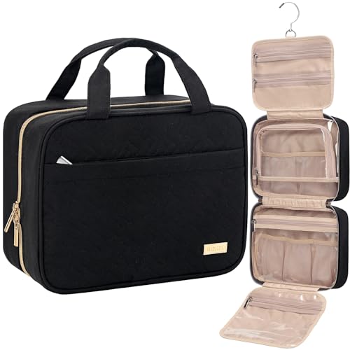 NISHEL Travel Toiletry Bag for women, Portable Hanging makeup Organizer | for Travel-Sized Shampoo, Conditioner, Brushes Set, makeup Accessories, Medium Size, Black - color: Black, size: Medium