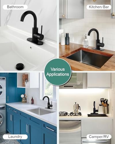 RKF Single-Handle Bathroom Sink Faucet, Swivel Spout, with Pop-up Drain with Overflow and Supply Hose,Bar Sink Faucet,Small Kitchen Faucet Tap,Matte Black,BF3501P-MB - color: 3501-Matte Black