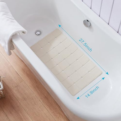 Non-Slip Silicone Bathtub Mat, Foldable Bath Tub Mat, 14.9 x 27.5in, Beige | Bathroom shower mat with suction cups, Machine Washable, Durable & Eco-Friendly, Large Drain Holes, Ideal for Family Use - color: Beige