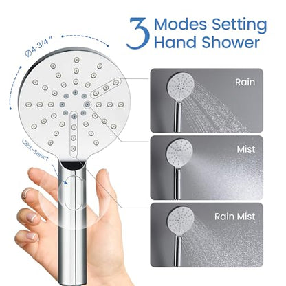 KIBI Circular Ceiling Mounted Shower System with 2-Function Faucet Set | Solid Brass Pressure Balanced Valve | Anti-Scald Design for Reliable Water Temperature Control (Chrome Finish, KSF408) - color: Chrome