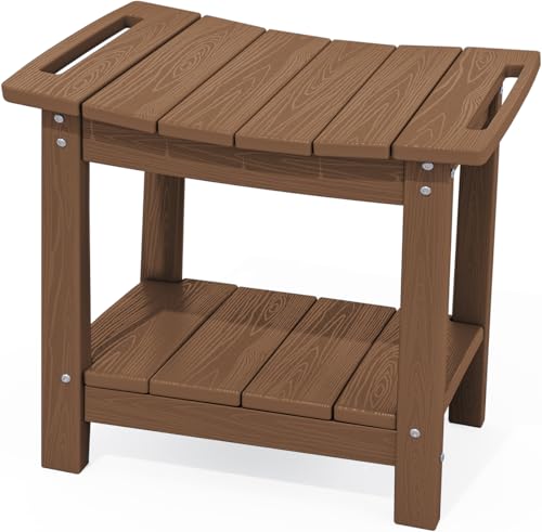 SERWALL Shower Bench, 18" Shower Stool for Inside Shower, HDPE Waterproof Shower Seats for Adults with Storage Shelf & Handles, 360 lbs Capacity- Brown - color: Brown
