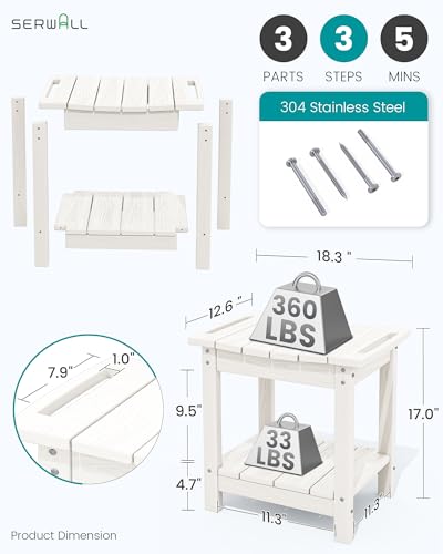 SERWALL Shower Bench, 18" Shower Stool for Inside Shower, HDPE Waterproof Shower Seats for Adults with Storage Shelf & Handles, 360 lbs Capacity- White - color: White