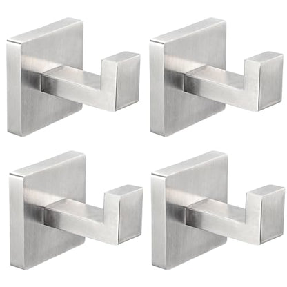 IBosins 4-Pack Towel Hooks Hand Towel Holder Bathroom Robe Hanger Coat Hook | Brushed Silver Square Bath Towel Hook Wall Mount Heavy Duty Stainless Steel Hat Hook for Living Room Bedroom Kitchen Closet - color: Silver