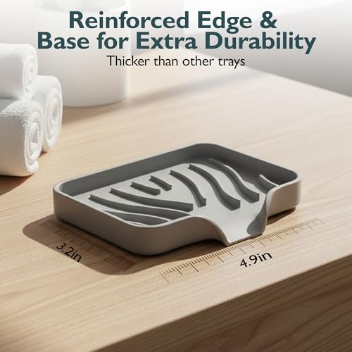 Self Draining Soap Dish with Drain Spout - Bar Soap Holder for Bathroom & Kitchen Sink - Flexible Non-Slip Silicone Soap Holder for Bar Soap, Sponge & Scrubber - 1 Pack - size: 1 Pack