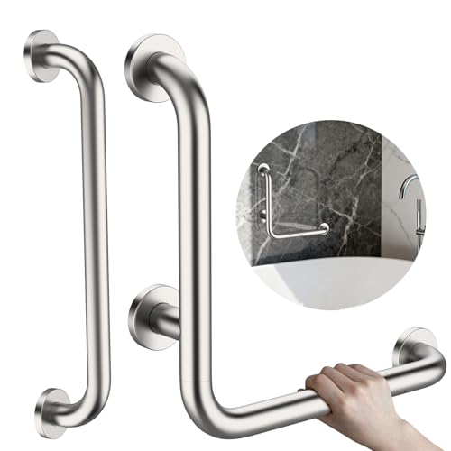 16 Inch L-Shaped Angled Grab Bar for Shower Bathroom,Brushed Nickel | w/16" Safety Handrail, Stainless Steel Handicap Grab Bar for Wall, Toilet Tub Balance Support Bar for Elderly Seniors Injury - color: Brushed Nickel, size: 16x16 Inch - Smooth Grip