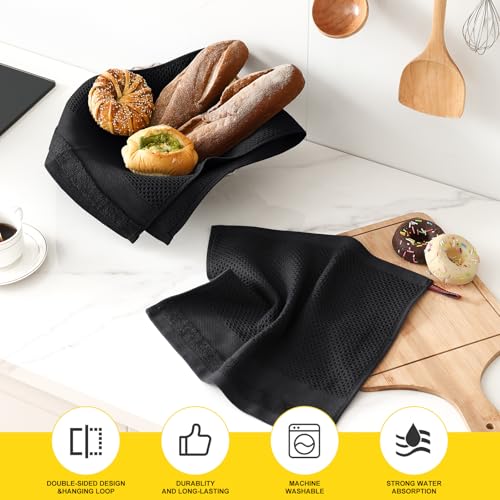 Homaxy Kitchen Towels and Dishcloths Set, Set of 8, Black | 100% Cotton Waffle Weave Kitchen Towels, Super Soft and Absorbent Dish Cloths, 12 x 12 and 13 x 28 Inches - color: Black, size: 8-Piece Set