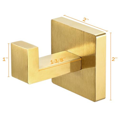 IBosins 4-Pack Towel Hooks Hand Towel Holder Bathroom Robe Hanger Coat Hook | Gold Square Bath Towel Hook Wall Mount Heavy Duty Stainless Steel Hat Hook for Living Room Bedroom Kitchen Closet - color: Gold