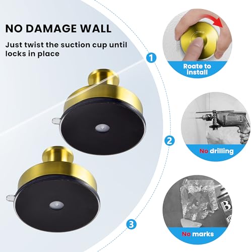 JOMOLA Suction Cup Shower Hooks Bathroom Towel Hooks Suction Hook for Inside Shower Stainless Steel Coat Hooks Wall Mounted,Gold,2PCS - color: Gold