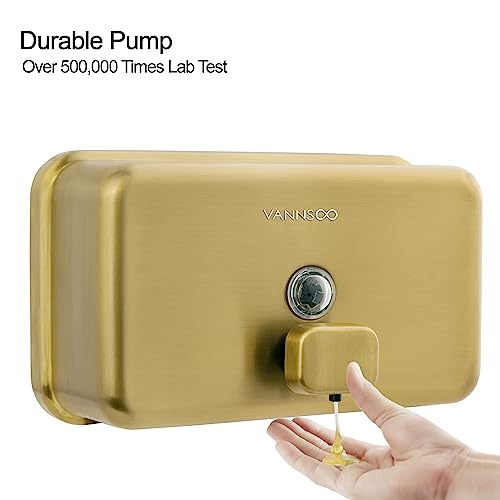 Wall Mounted Commercial Soap Dispenser Bathroom, Horizontal Gold | 1200ml 40oz Stainless Steel Liquid Hand Sanitizer Dispenser - color: Horizontal Gold