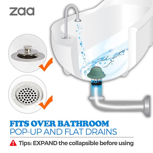 Bathtub Drain Strainer Silicone Bathroom Stopper Fixture Accessories | Gray Green 2-Pack White Collapsible Shower Drain Hair Catcher for Pop Up Tubs, Traps Hair Before Clogs, Easy To Clean - color: Gray Green