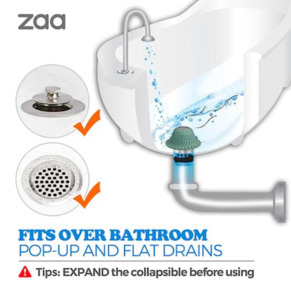 Bathtub Drain Strainer Silicone Bathroom Stopper Fixture Accessories | Gray Green 2-Pack White Collapsible Shower Drain Hair Catcher for Pop Up Tubs, Traps Hair Before Clogs, Easy To Clean - color: Gray Green