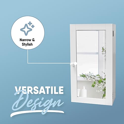 Mirrored Wall Mounted Bathroom Cabinet with Shelves, Stay Closed Magnetized Door, Compact Sylish and Functional Design, Durable and Easy to Assemble, White - style: Mirrored Wall Mounted Bathroom Cabinet