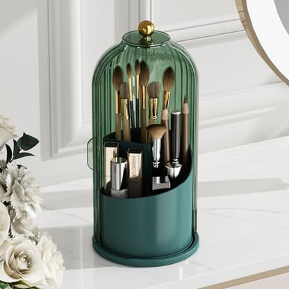 GAXmi Makeup Brush Holder with Lid Rotating Cosmetic Organizer, All Green | 360 Rotation, Waterproof, Dustproof, Moistureproof - color: Green