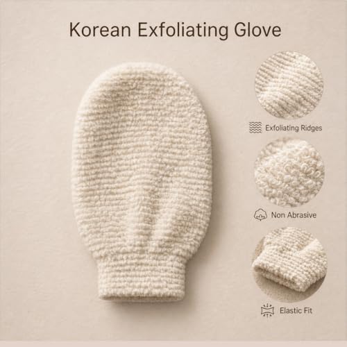 Korean Exfoliating Hemp Glove & Konjac Body Sponge Set. Deep Exfoliating Soft Body Scrubber Glove & Konjac Body Sponge, Dead Skin Remover for Keratosis Pilaris, 100% Vegan