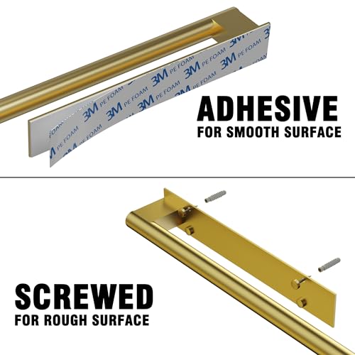 Hand Towel Holder, Adhesive or Drill Wall Mount, Gold | 15 Inch Hand Towel Bar, 304 Stainless Steel, Rustproof, Stick on Towel Racks for Bathroom, Kitchen, RV - color: Gold