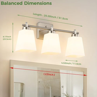 3-Light Modern Bathroom Vanity Light, Wall Sconce Over Mirror with Milky White Frosted Glass Shades, E26 Socket (Bulbs Not Included) - color: Brushed Nickel, size: 3-Light