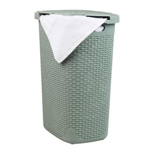 Mind Reader Slim Laundry Hamper with Lid, 60L Tall Clothes Basket, Narrow Tapered Design for Bathrooms, Closets and Laundry Rooms, Plastic, Mint - color: Mint, size: 1 Piece