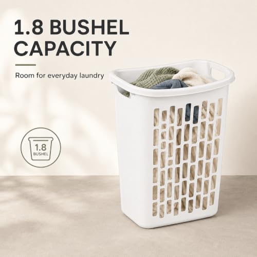 Slim Rectangular Laundry Hamper, Ventilated Plastic Clothes Basket, 1 Pack | 1.8 Bushel Open Laundry Basket with Sturdy Handles, Odor-Reducing Airflow Design for Closet, Dorm, and Bathroom Corners - size: 1.8 Bushel