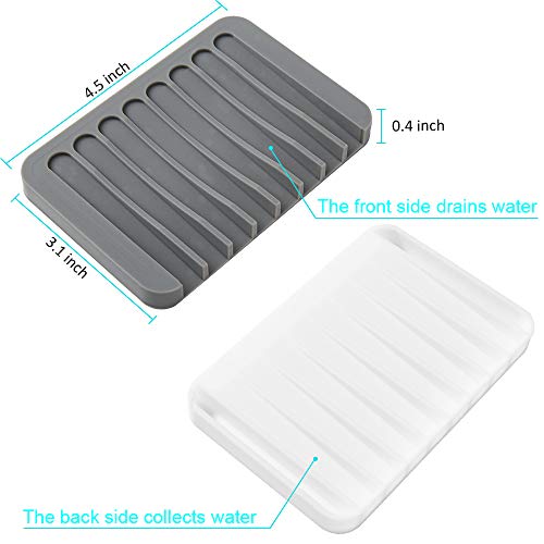 2PCS Soap Dish Holder, Premium Silicone Soap Dishes for Shower Bathroom Kitchen Sinks， Soap Tray Saver Drainer, Self-draining Waterfall, Non-Slip Design, Easy Cleaning (Gray) - color: Gray