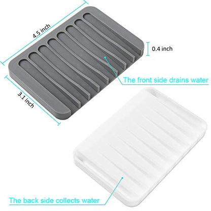 2PCS Soap Dish Holder, Premium Silicone Soap Dishes for Shower Bathroom Kitchen Sinks， Soap Tray Saver Drainer, Self-draining Waterfall, Non-Slip Design, Easy Cleaning (Gray) - color: Gray