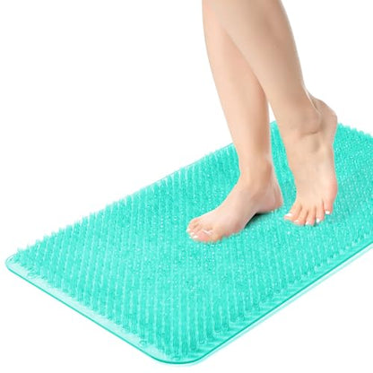 Yolife Shower Foot Scrubber Mat, Anti-Slip Bath Mat with Scrub Bristles, Soft Shower Foot Massager with Strong Suction Cups for Soothe Achy Feet, 25.6" x 13.4" - color: Green, size: 25.6" x 13.4" (Rectangular)