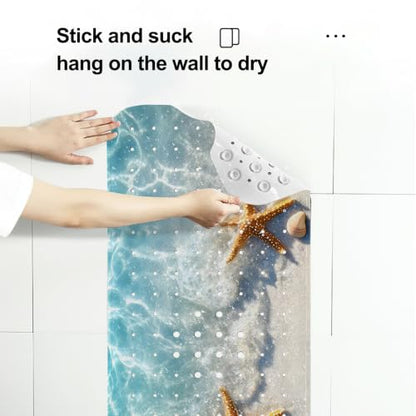 LNOND Summer Beach Bathtub Mat Non Slip, 40 X 16 Inch Tub Mat for Bathroom, Ocean Starfish Bath Tub Shower Mat with Drain Holes and Suction Cups - color: Ocean Starfish Bathtub Mat