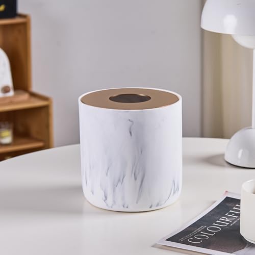 White Marble Textural Mini Trash Can with Rose Gold Stainless Steel Lid, Small Countertop Trash Can for Bathroom Kitchen,Desk Trash Can,Table top Mini Garbage Cans,Resin Tiny Waste Basket for Vanity - color: Marble White