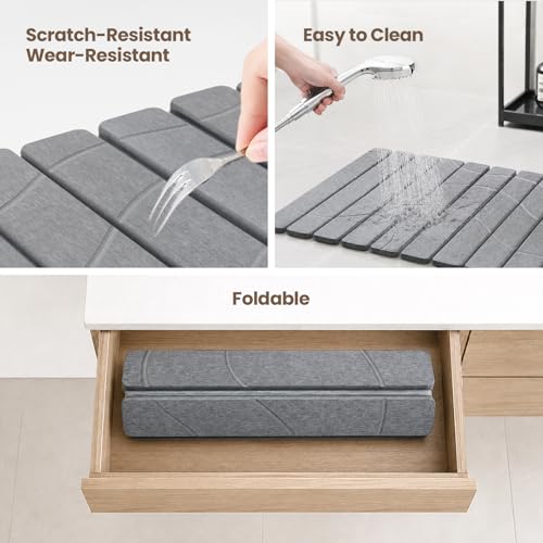 Gray Non-Slip Stone Bath Mat for Bathroom, Foldable Quick Dry | Mosthink Diatomaceous Earth Mat for Bathroom Bath Super Absorbent, Easy to Clean( 23.6'' x 15.3'') - color: Grey