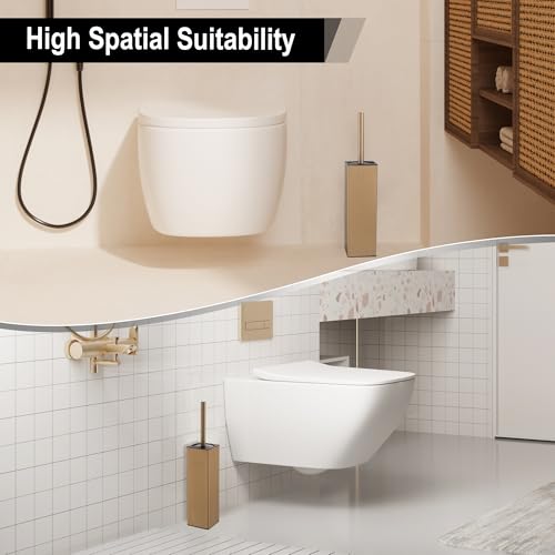 BGL Toilet Brush with Holder for Bathroom Matte Brushed Brass Aluminium Standing for Bathroom Toilet Bowl Cleaner Brush and Holder Set, Square Design - color: Matte Brushed Brass