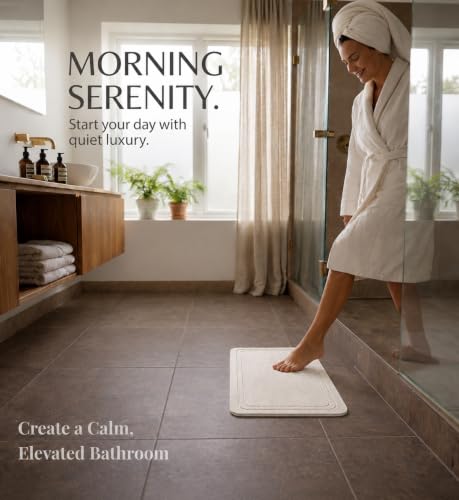 Stone Bath Mat – Diatomaceous Earth Quick Drying Non-Slip Bathroom Mat – Absorbent Diatomite Shower Mat, Durable & Easy to Clean, Modern, 23.6" x 15.3", (White - Linea) - color: White - Linea